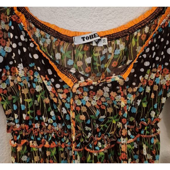 Torero Printed Lightweight Flutter Sleeve Sheer Mixed Print Top Sz S NWT - Picture 2 of 8